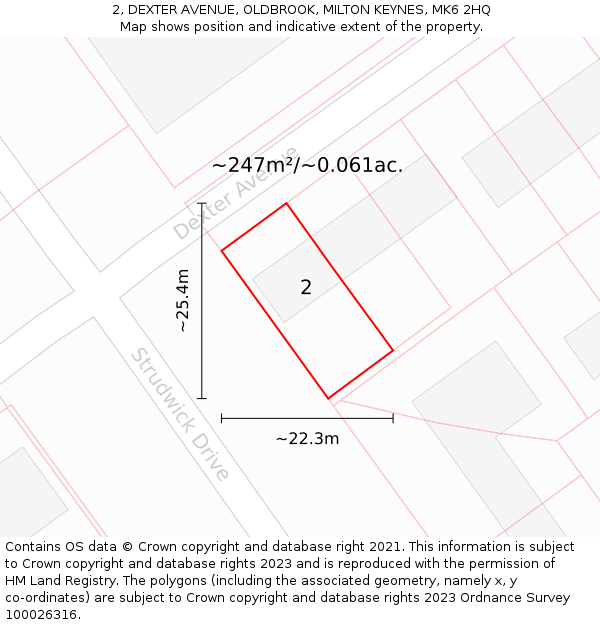 2, DEXTER AVENUE, OLDBROOK, MILTON KEYNES, MK6 2HQ: Plot and title map