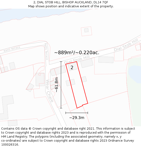 2, DIAL STOB HILL, BISHOP AUCKLAND, DL14 7QF: Plot and title map