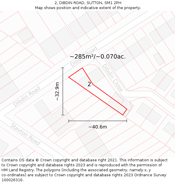2, DIBDIN ROAD, SUTTON, SM1 2PH: Plot and title map