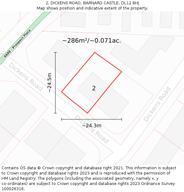 2, DICKENS ROAD, BARNARD CASTLE, DL12 8HJ: Plot and title map