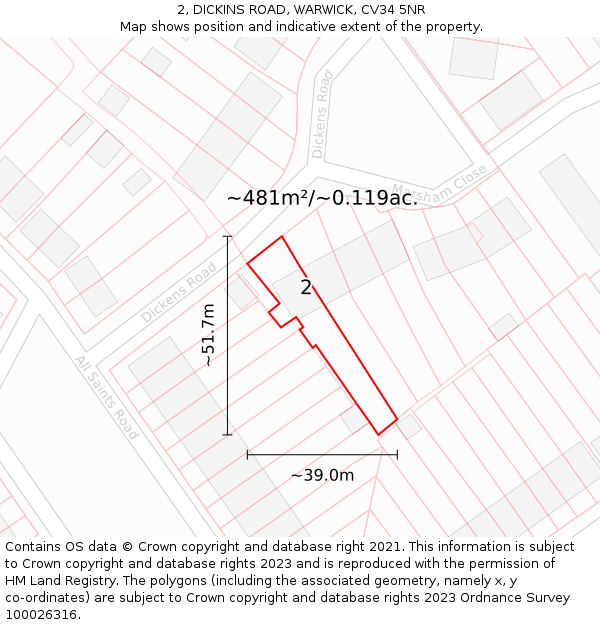 2, DICKINS ROAD, WARWICK, CV34 5NR: Plot and title map
