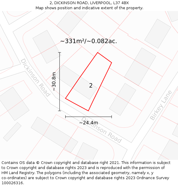 2, DICKINSON ROAD, LIVERPOOL, L37 4BX: Plot and title map