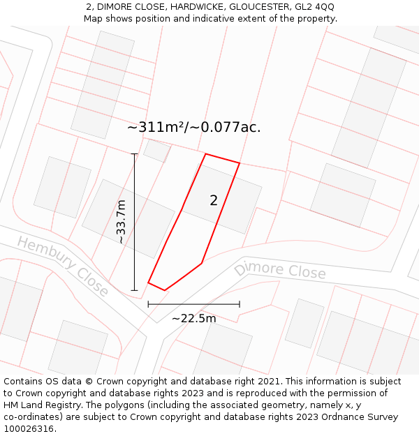 2, DIMORE CLOSE, HARDWICKE, GLOUCESTER, GL2 4QQ: Plot and title map