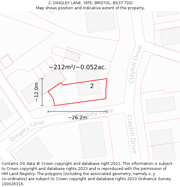 2, DINGLEY LANE, YATE, BRISTOL, BS37 7DD: Plot and title map