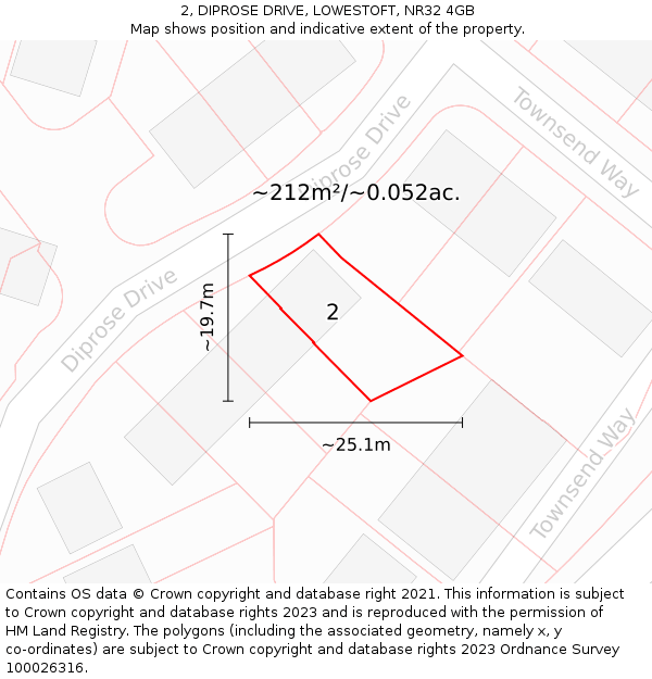 2, DIPROSE DRIVE, LOWESTOFT, NR32 4GB: Plot and title map