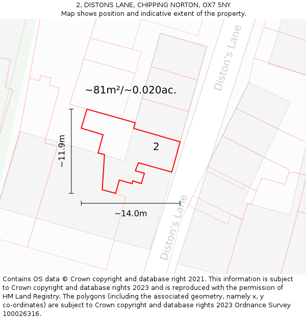 2, DISTONS LANE, CHIPPING NORTON, OX7 5NY: Plot and title map