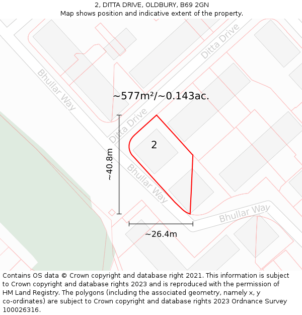 2, DITTA DRIVE, OLDBURY, B69 2GN: Plot and title map