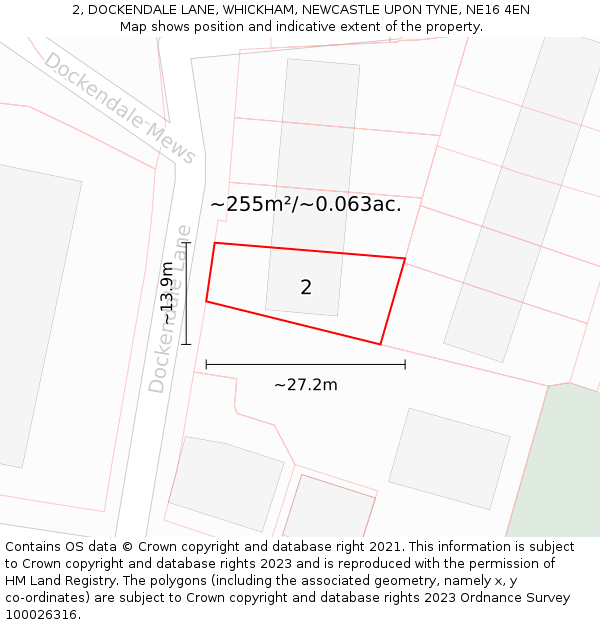 2, DOCKENDALE LANE, WHICKHAM, NEWCASTLE UPON TYNE, NE16 4EN: Plot and title map