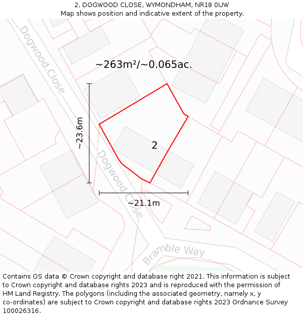 2, DOGWOOD CLOSE, WYMONDHAM, NR18 0UW: Plot and title map