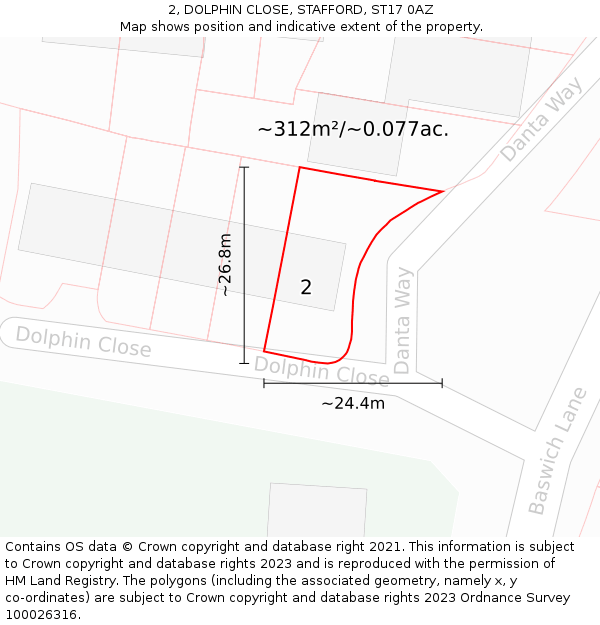 2, DOLPHIN CLOSE, STAFFORD, ST17 0AZ: Plot and title map