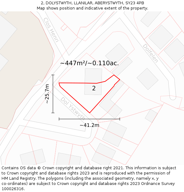 2, DOLYSTWYTH, LLANILAR, ABERYSTWYTH, SY23 4PB: Plot and title map