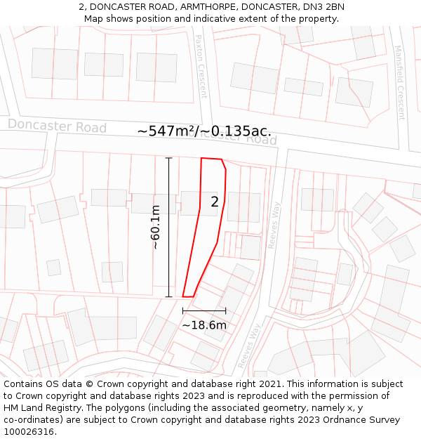 2, DONCASTER ROAD, ARMTHORPE, DONCASTER, DN3 2BN: Plot and title map