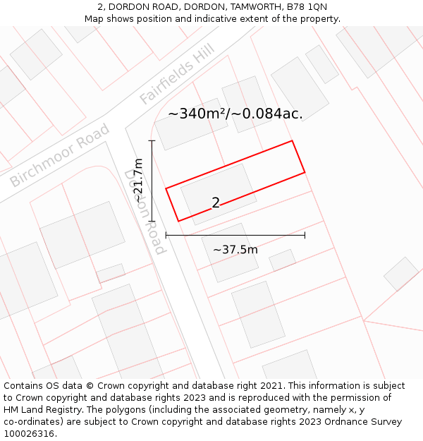2, DORDON ROAD, DORDON, TAMWORTH, B78 1QN: Plot and title map