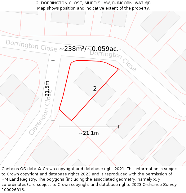 2, DORRINGTON CLOSE, MURDISHAW, RUNCORN, WA7 6JR: Plot and title map