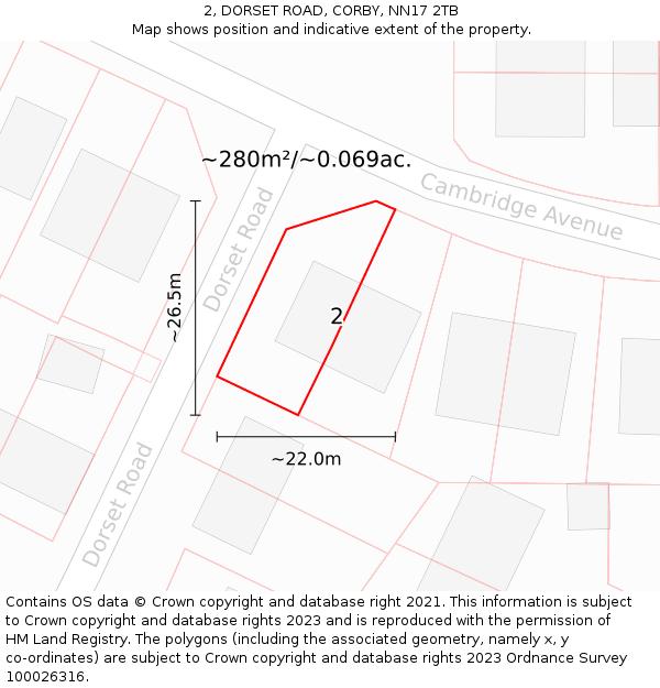 2, DORSET ROAD, CORBY, NN17 2TB: Plot and title map