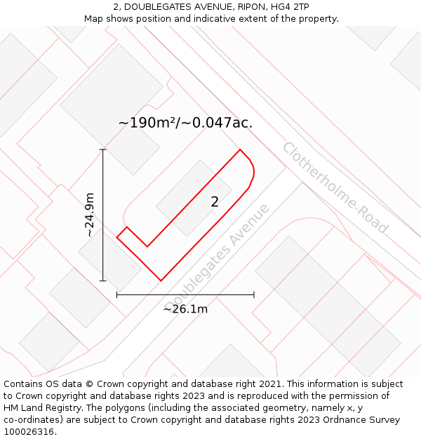 2, DOUBLEGATES AVENUE, RIPON, HG4 2TP: Plot and title map
