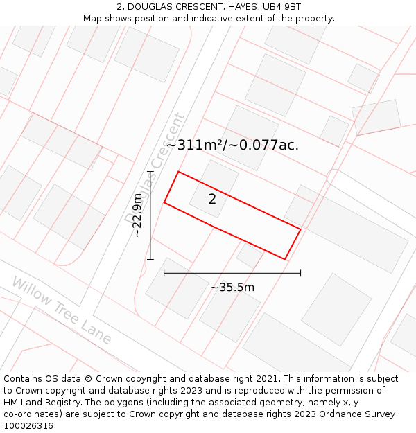 2, DOUGLAS CRESCENT, HAYES, UB4 9BT: Plot and title map
