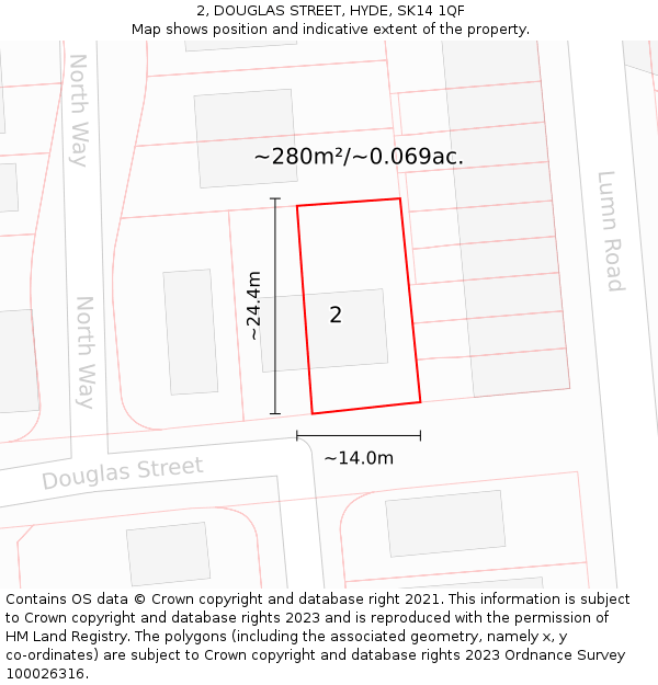 2, DOUGLAS STREET, HYDE, SK14 1QF: Plot and title map