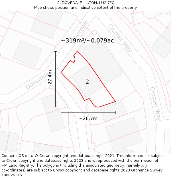 2, DOVEDALE, LUTON, LU2 7FQ: Plot and title map