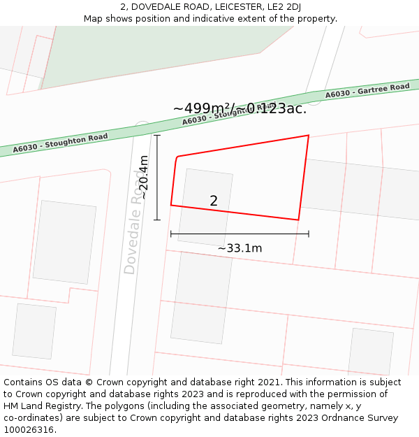 2, DOVEDALE ROAD, LEICESTER, LE2 2DJ: Plot and title map