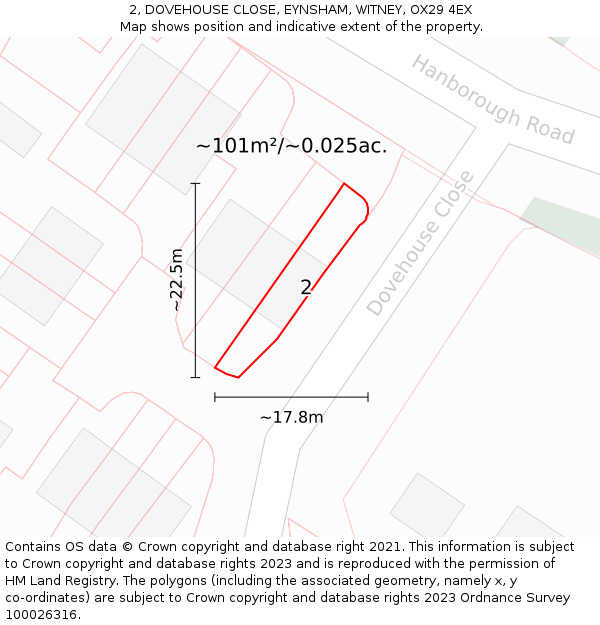 2, DOVEHOUSE CLOSE, EYNSHAM, WITNEY, OX29 4EX: Plot and title map