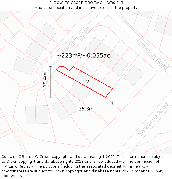 2, DOWLES CROFT, DROITWICH, WR9 9LB: Plot and title map