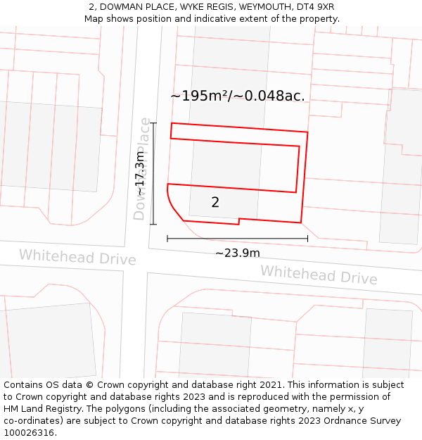 2, DOWMAN PLACE, WYKE REGIS, WEYMOUTH, DT4 9XR: Plot and title map