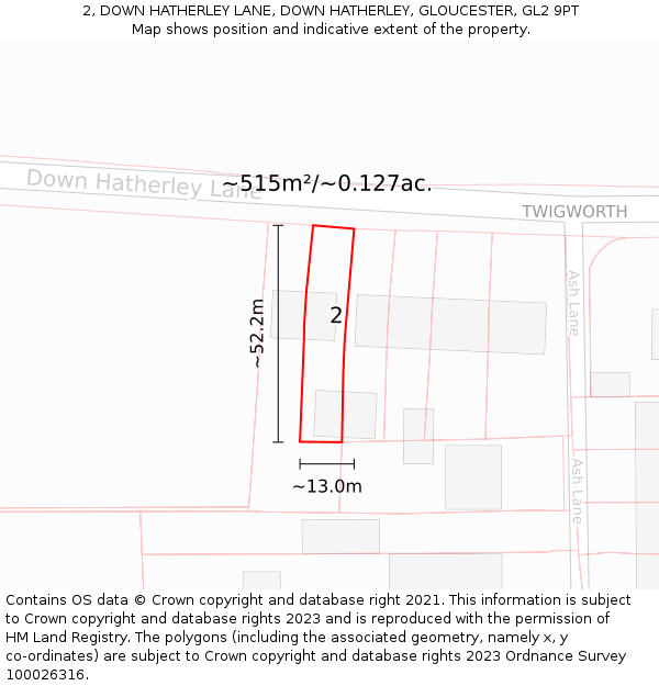 2, DOWN HATHERLEY LANE, DOWN HATHERLEY, GLOUCESTER, GL2 9PT: Plot and title map