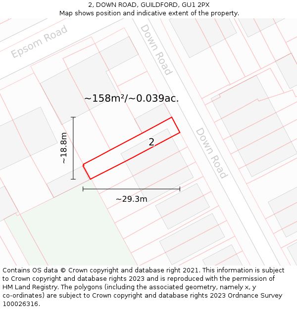 2, DOWN ROAD, GUILDFORD, GU1 2PX: Plot and title map