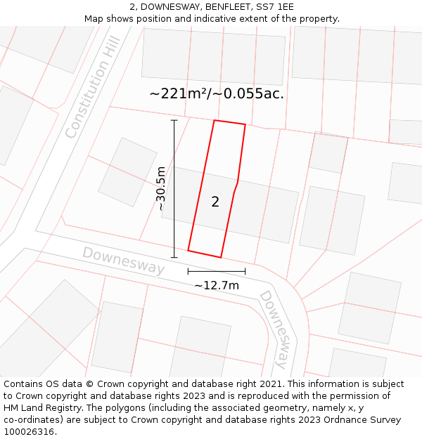 2, DOWNESWAY, BENFLEET, SS7 1EE: Plot and title map