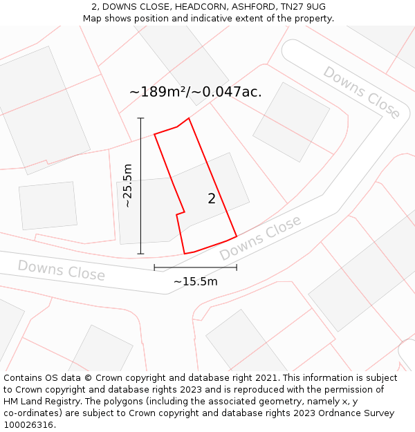2, DOWNS CLOSE, HEADCORN, ASHFORD, TN27 9UG: Plot and title map