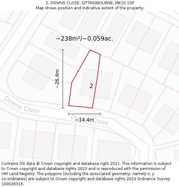 2, DOWNS CLOSE, SITTINGBOURNE, ME10 1SP: Plot and title map