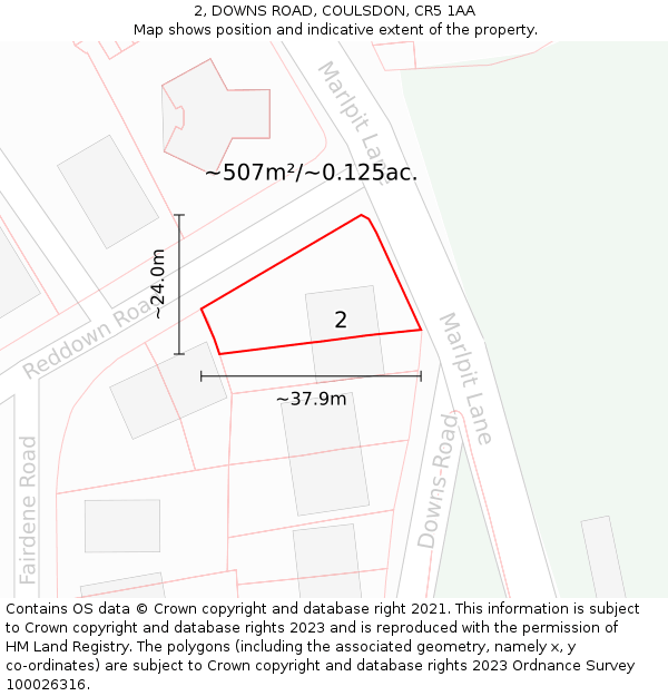 2, DOWNS ROAD, COULSDON, CR5 1AA: Plot and title map