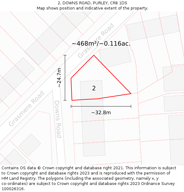 2, DOWNS ROAD, PURLEY, CR8 1DS: Plot and title map
