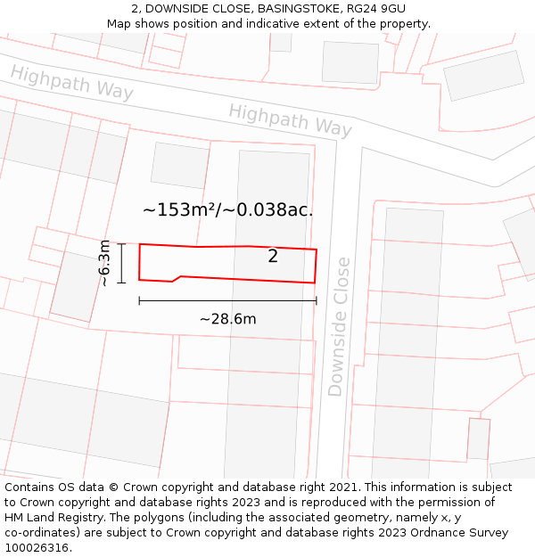 2, DOWNSIDE CLOSE, BASINGSTOKE, RG24 9GU: Plot and title map