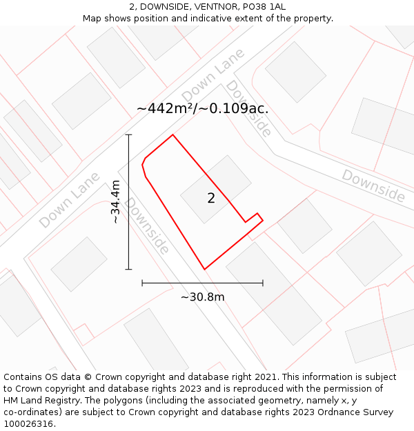 2, DOWNSIDE, VENTNOR, PO38 1AL: Plot and title map