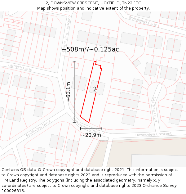 2, DOWNSVIEW CRESCENT, UCKFIELD, TN22 1TG: Plot and title map