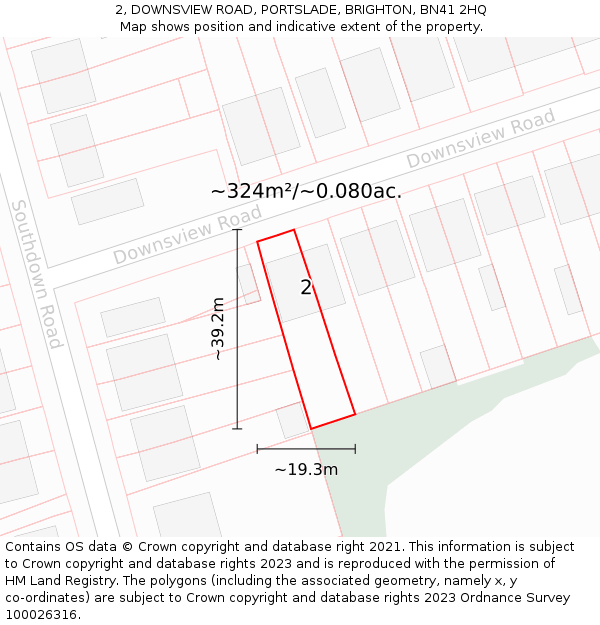 2, DOWNSVIEW ROAD, PORTSLADE, BRIGHTON, BN41 2HQ: Plot and title map