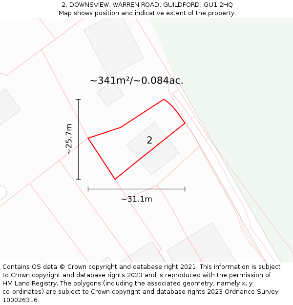 2, DOWNSVIEW, WARREN ROAD, GUILDFORD, GU1 2HQ: Plot and title map