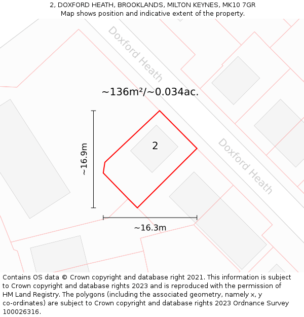 2, DOXFORD HEATH, BROOKLANDS, MILTON KEYNES, MK10 7GR: Plot and title map