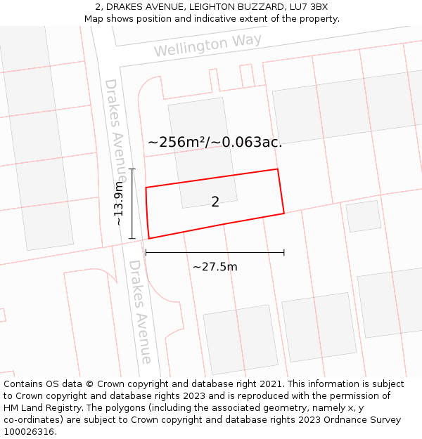 2, DRAKES AVENUE, LEIGHTON BUZZARD, LU7 3BX: Plot and title map