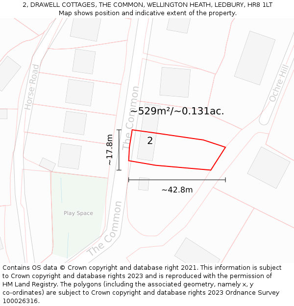 2, DRAWELL COTTAGES, THE COMMON, WELLINGTON HEATH, LEDBURY, HR8 1LT: Plot and title map