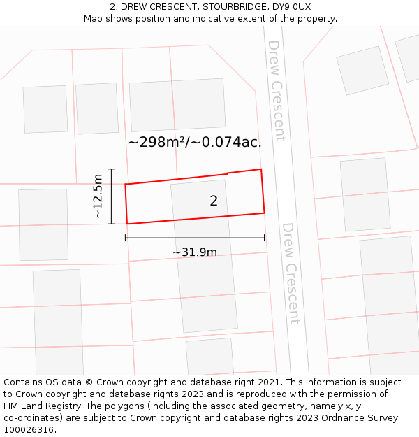 2, DREW CRESCENT, STOURBRIDGE, DY9 0UX: Plot and title map