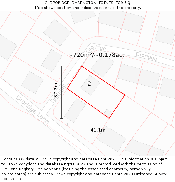 2, DRORIDGE, DARTINGTON, TOTNES, TQ9 6JQ: Plot and title map