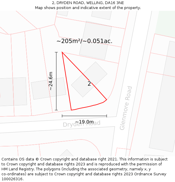 2, DRYDEN ROAD, WELLING, DA16 3NE: Plot and title map