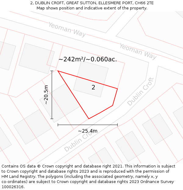 2, DUBLIN CROFT, GREAT SUTTON, ELLESMERE PORT, CH66 2TE: Plot and title map