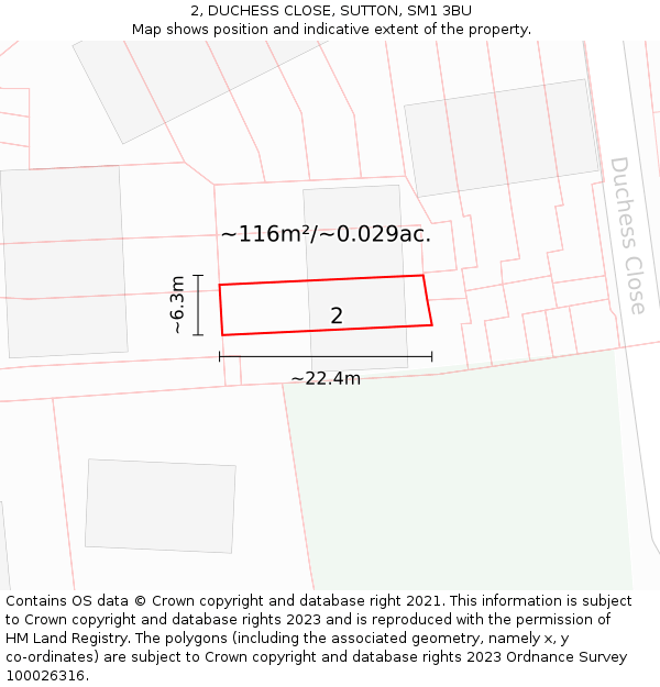 2, DUCHESS CLOSE, SUTTON, SM1 3BU: Plot and title map