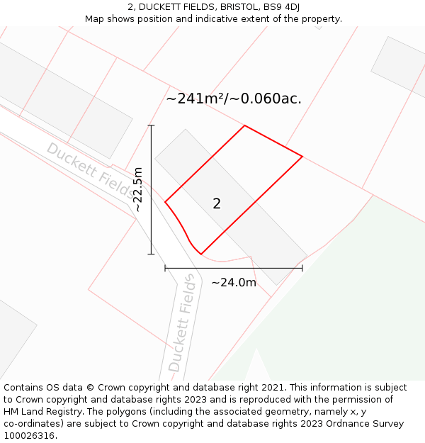 2, DUCKETT FIELDS, BRISTOL, BS9 4DJ: Plot and title map