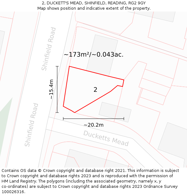 2, DUCKETT'S MEAD, SHINFIELD, READING, RG2 9GY: Plot and title map