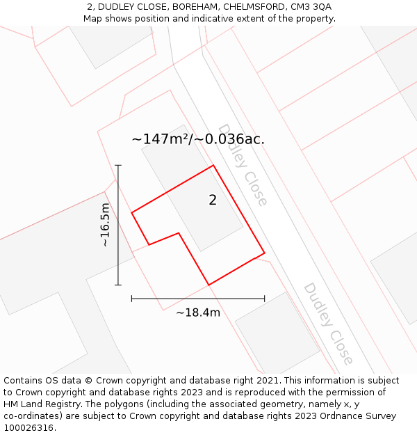 2, DUDLEY CLOSE, BOREHAM, CHELMSFORD, CM3 3QA: Plot and title map